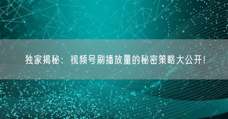 独家揭秘:视频号刷播放量的秘密策略大公开!